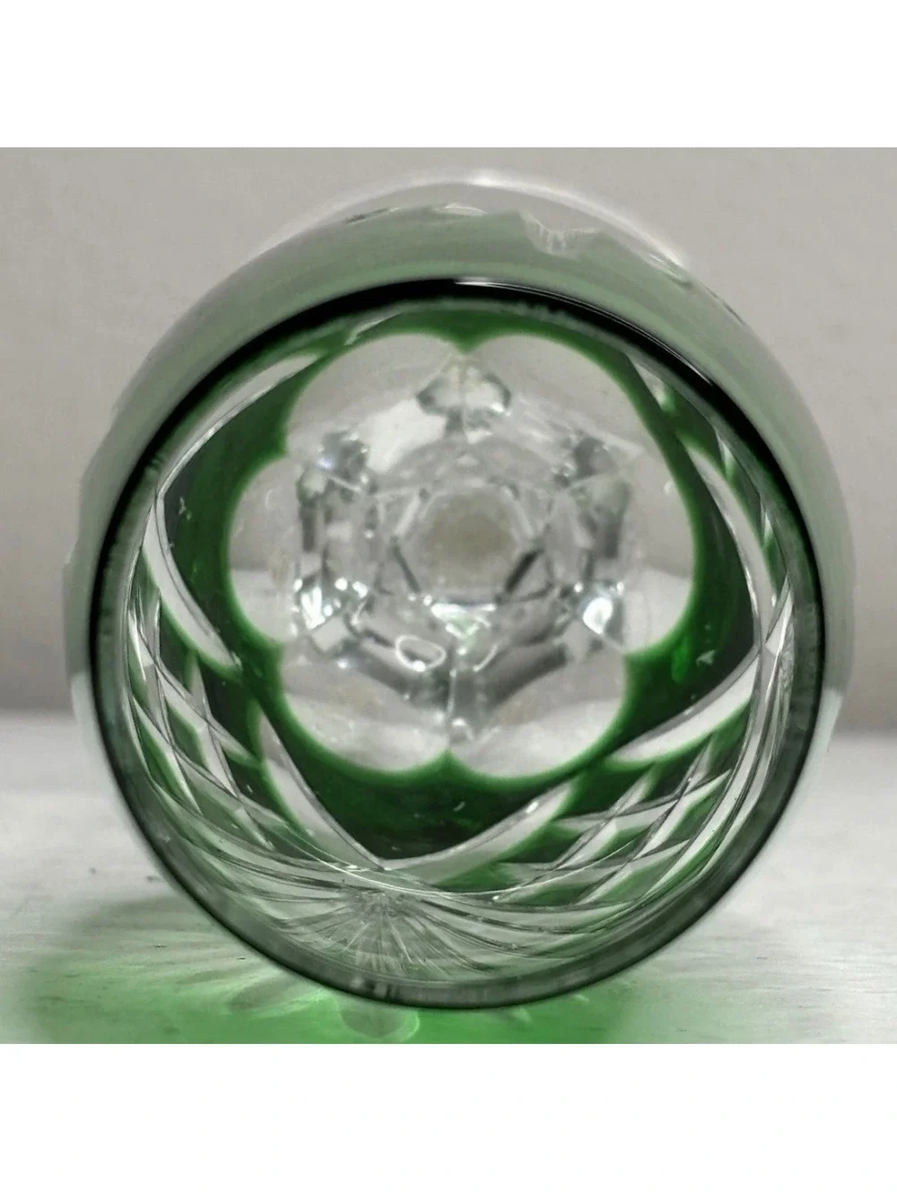 Ajka Crystal Caroline Cut to Clear Emerald Green Champagne Flute